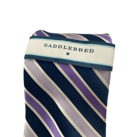 New Saddlebred Black Purple Silver Stripped Silk Repp Tie 60" Long x 3 1/4 Wide - Picture 4 of 8